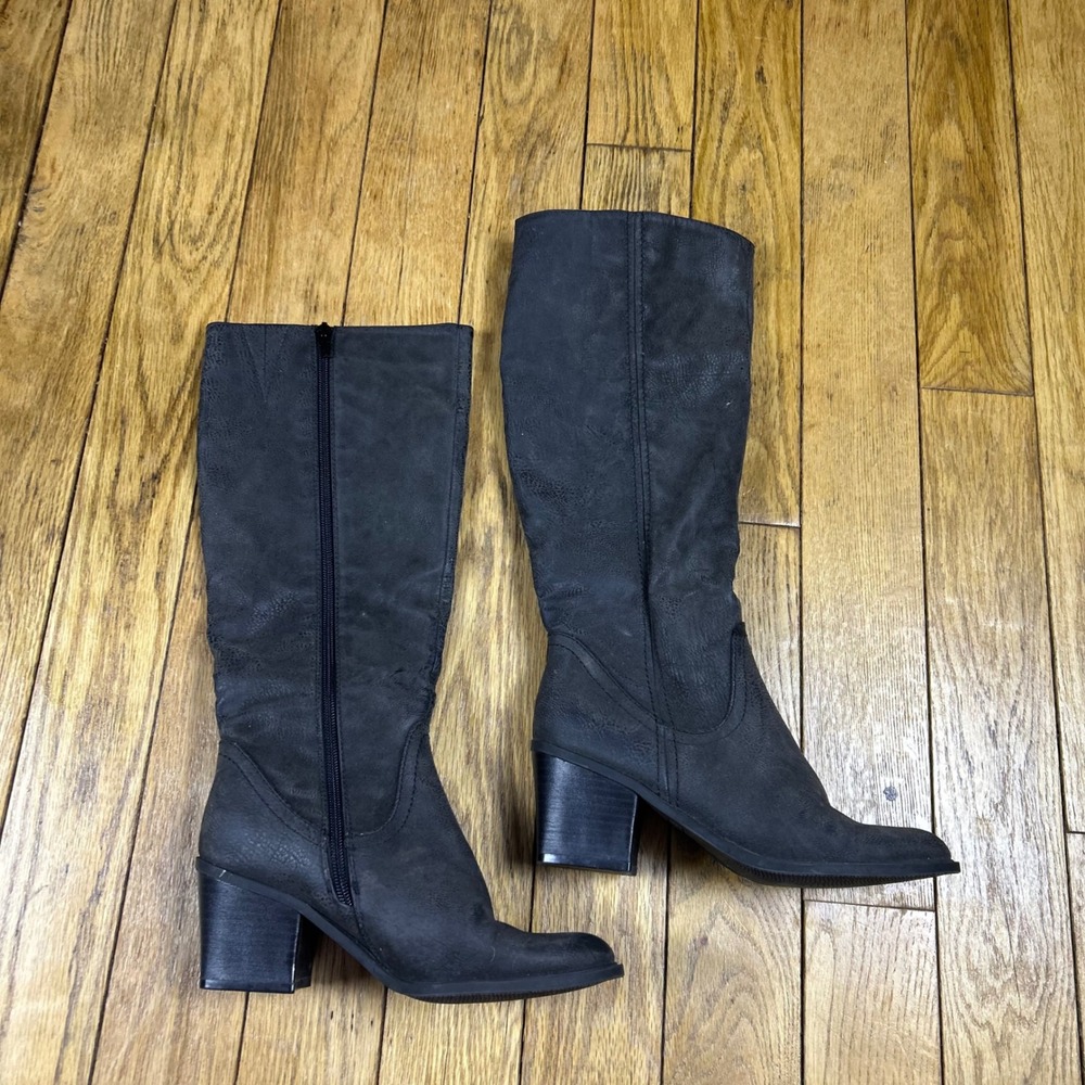 UNR8ED Womens Tall Knee High Boots Charcoal Grey‎ Block Heel Size 8